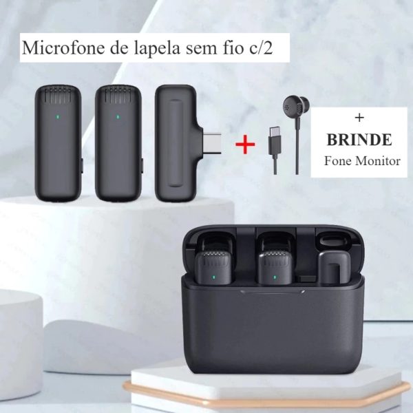 Microfone de lapela sem fio com brinde